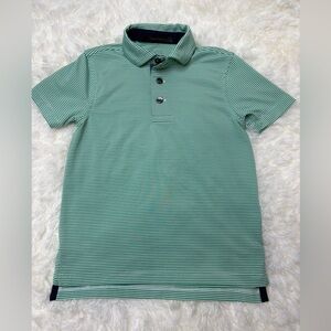 Greyson Boys' Saranac Polo in a green and white micro-stripe pattern